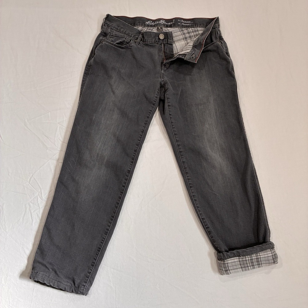 Eddie Bauer‎ Jeans Womens Size 10 P Gray Boyfriend Relaxed Flannel Lined Denim